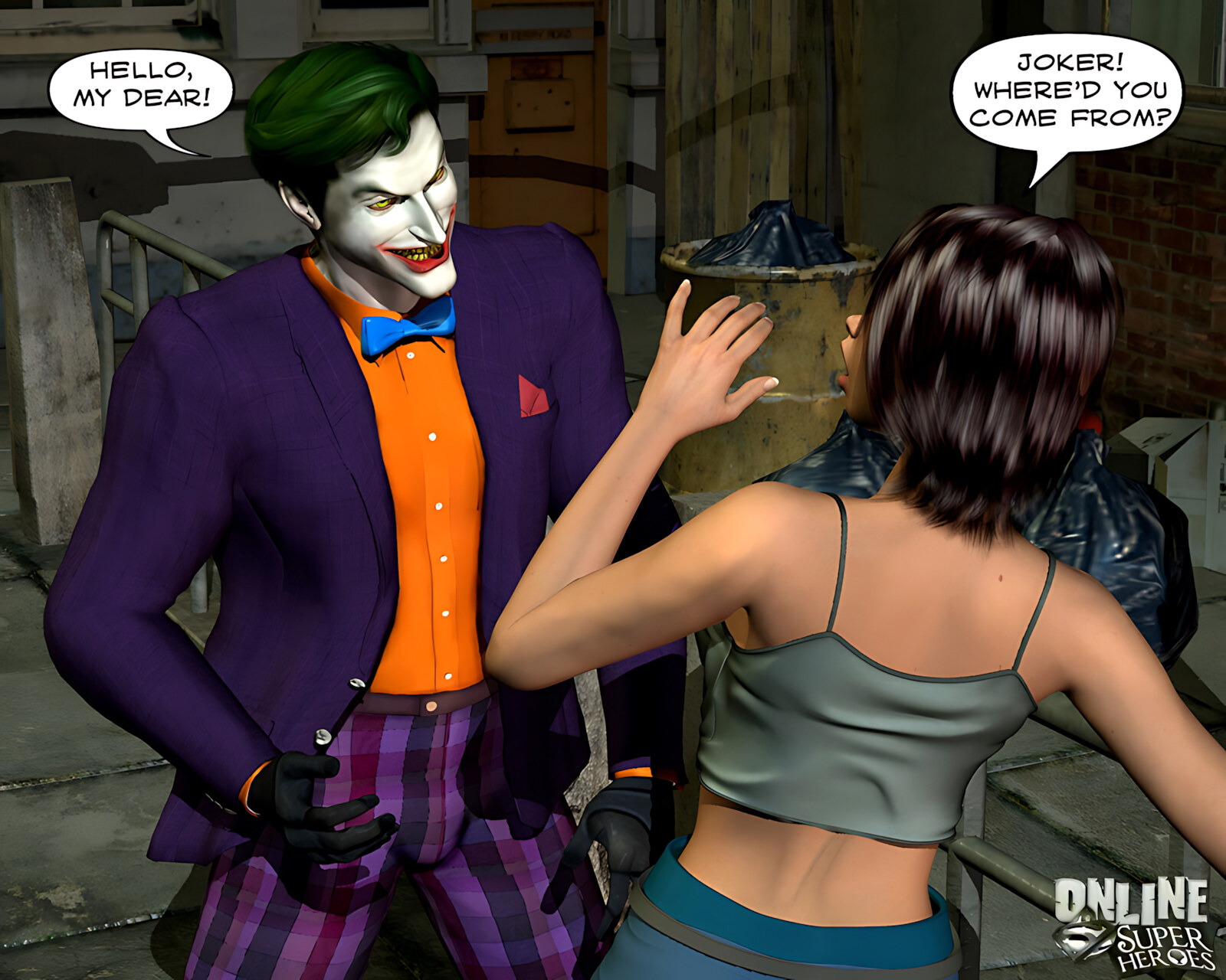 Joker bangs a hot babe in the alley [Online Superheroes], Joker bangs a hot babe in the alley, page 1 of 15